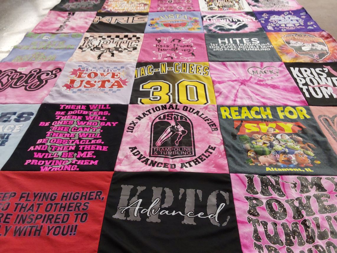 T-shirt quilt with tumbling, trampoline themes by Natasha from IL