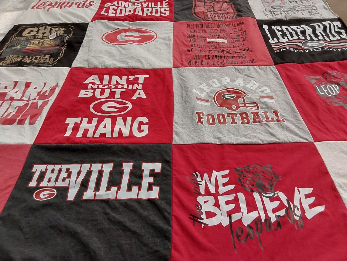 T-shirt quilt featuring gainesville leopards by Laine from TX
