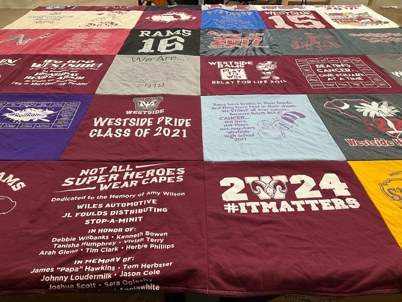 T-shirt quilt featuring westside high school rams by Joy from SC