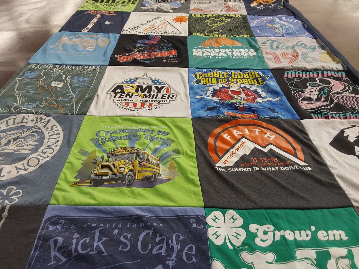T-shirt quilt with running, marathon themes by Amanda from VA