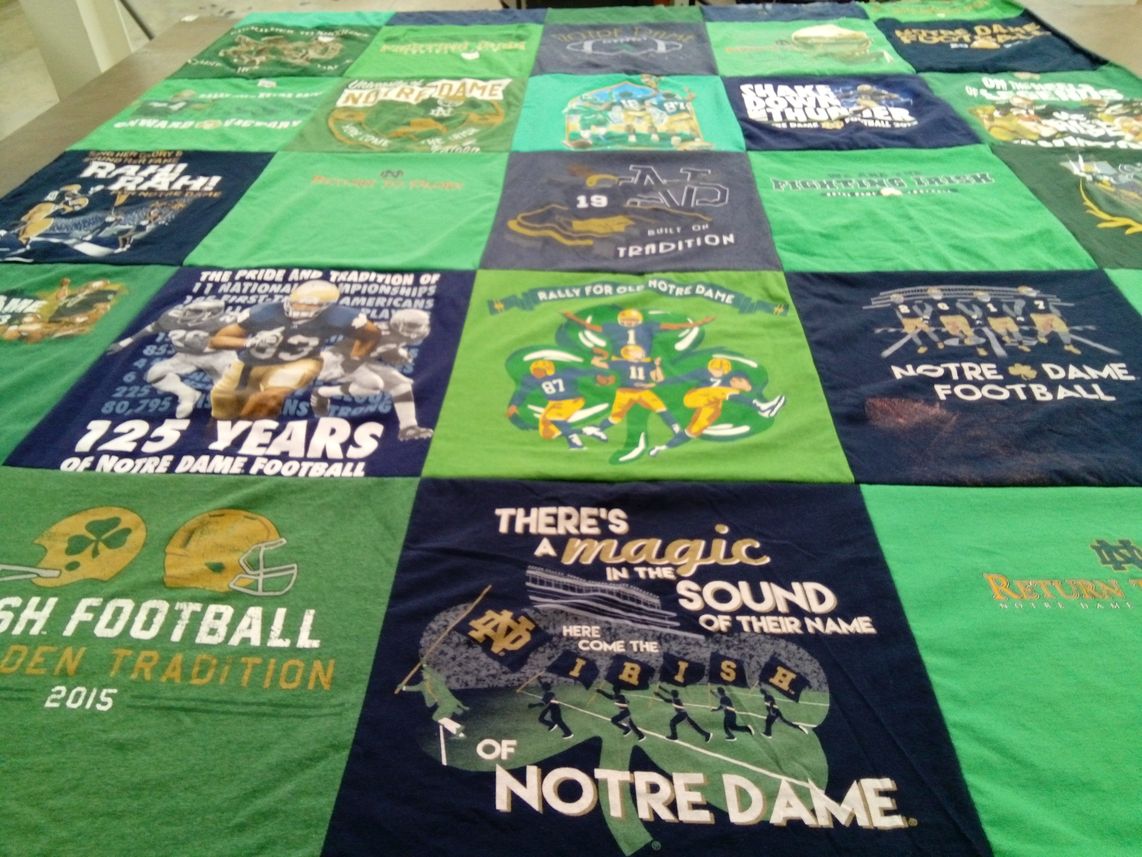 T-shirt quilt featuring notre dame football by Jackie from OH