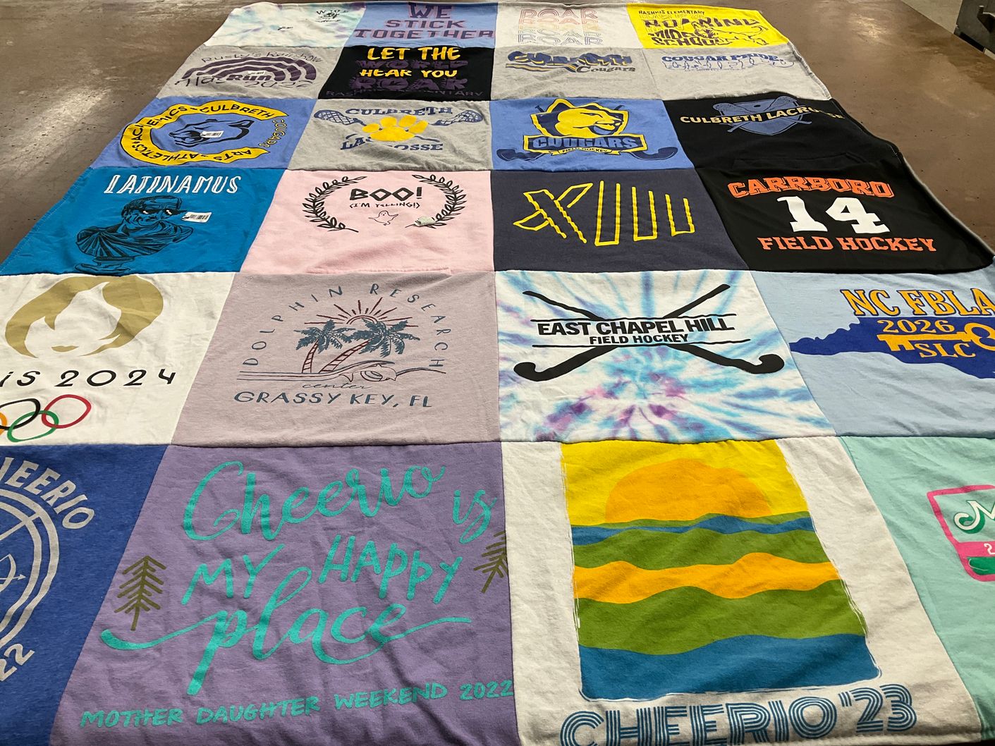 T-shirt quilt featuring culbreth cougars, carboroud field hockey by Julie from NC