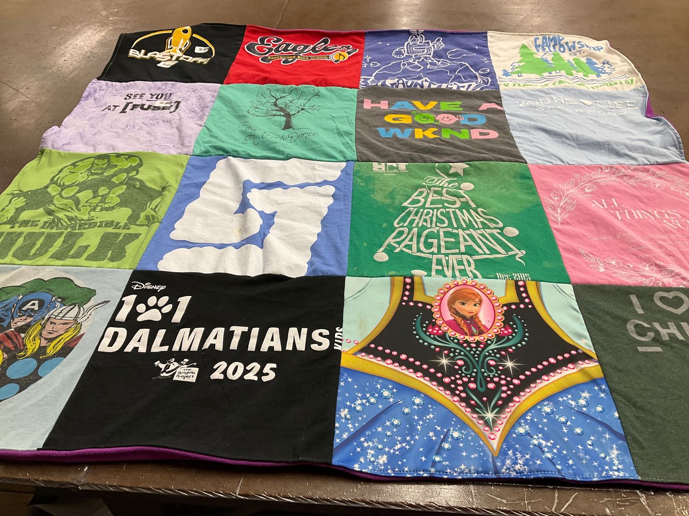 T-shirt quilt with disney, comics themes by Jennifer from SC