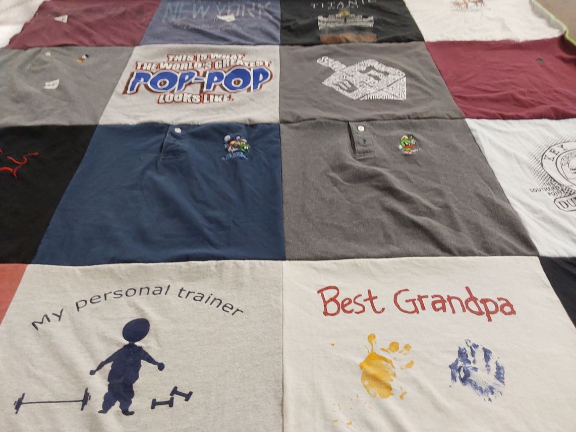 T-shirt quilt with fitness, family themes by Dalia from FL