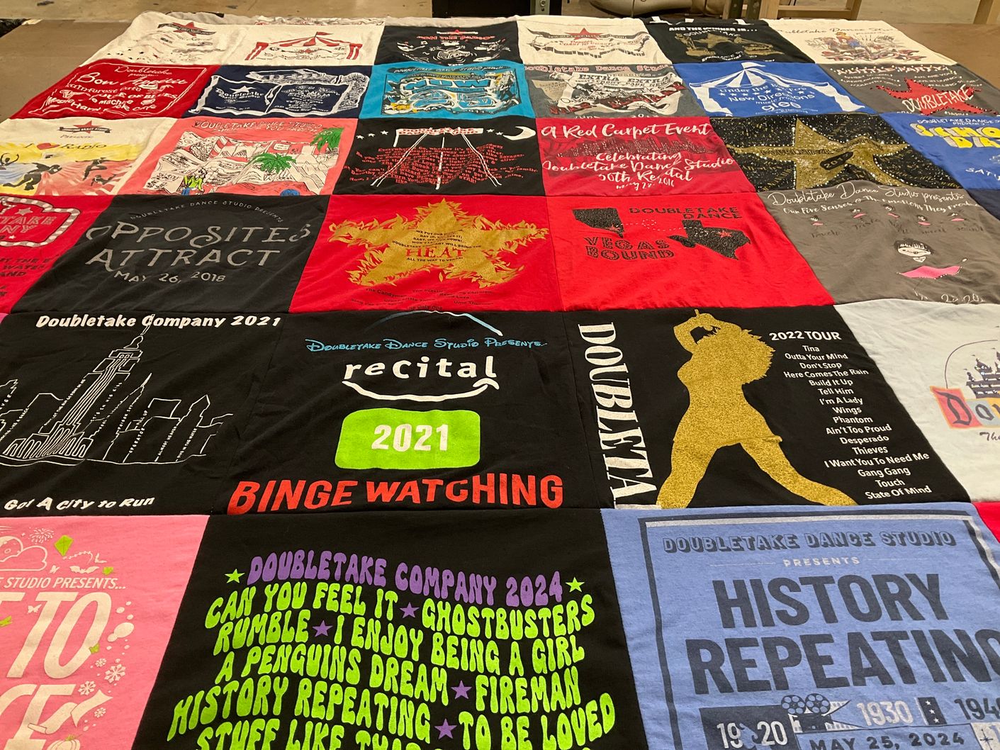 T-shirt quilt with dance, performing arts themes by Angie from TX