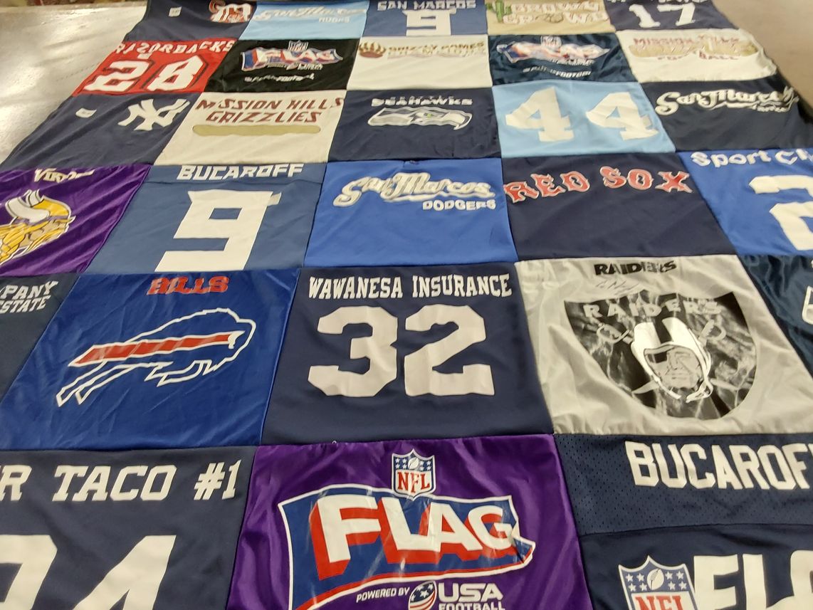 T-shirt quilt featuring buffalo bills, los angeles raiders by Heather from CA