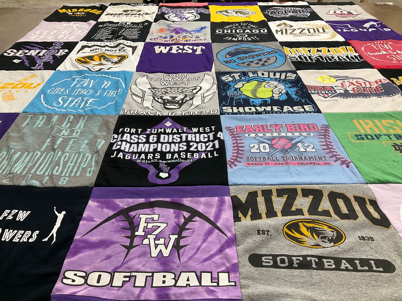 T-shirt quilt featuring fort zumwalt west high school, university of missouri softball by Dana from MO