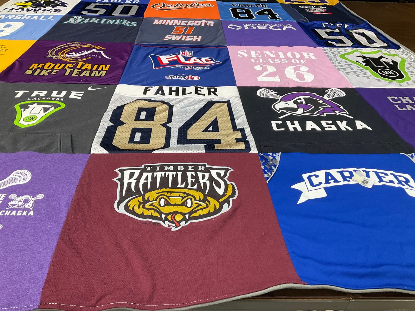 T-shirt quilt featuring timber rattlers by Jennifer from MN