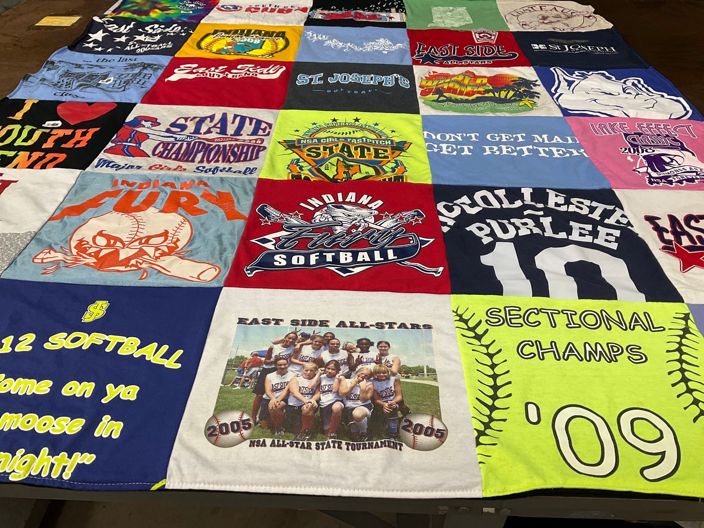 T-shirt quilt featuring indiana fury softball, east side all-stars by Hannah from IL