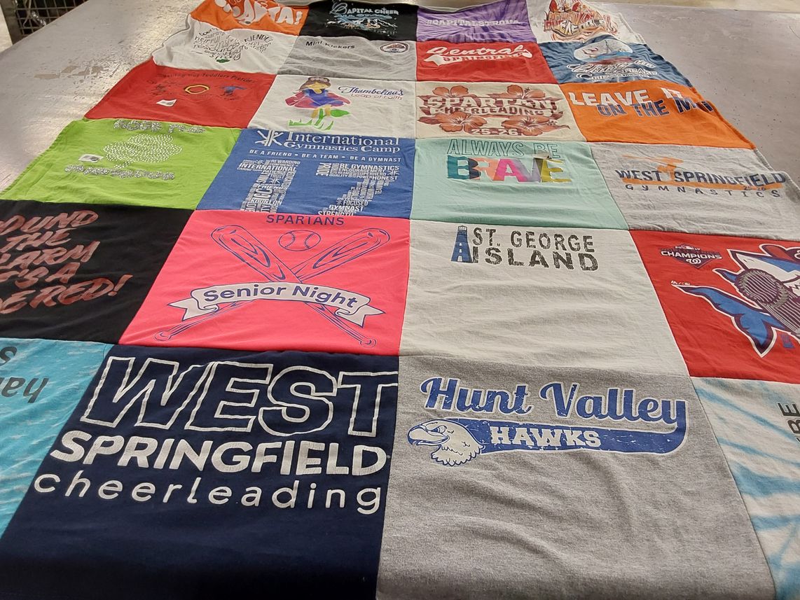 T-shirt quilt featuring west springfield cheerleading, hunt valley hawks by Beth from VA