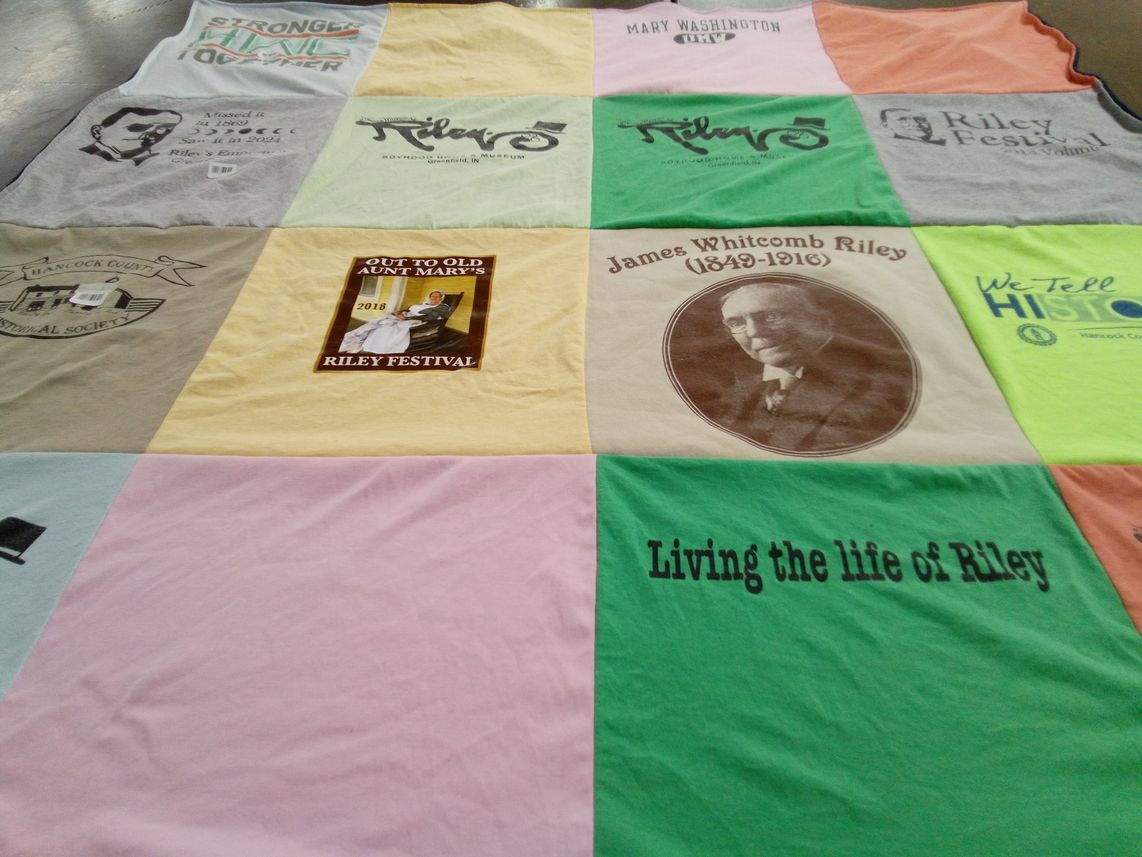 T-shirt quilt with history, literature themes by Marion from IL