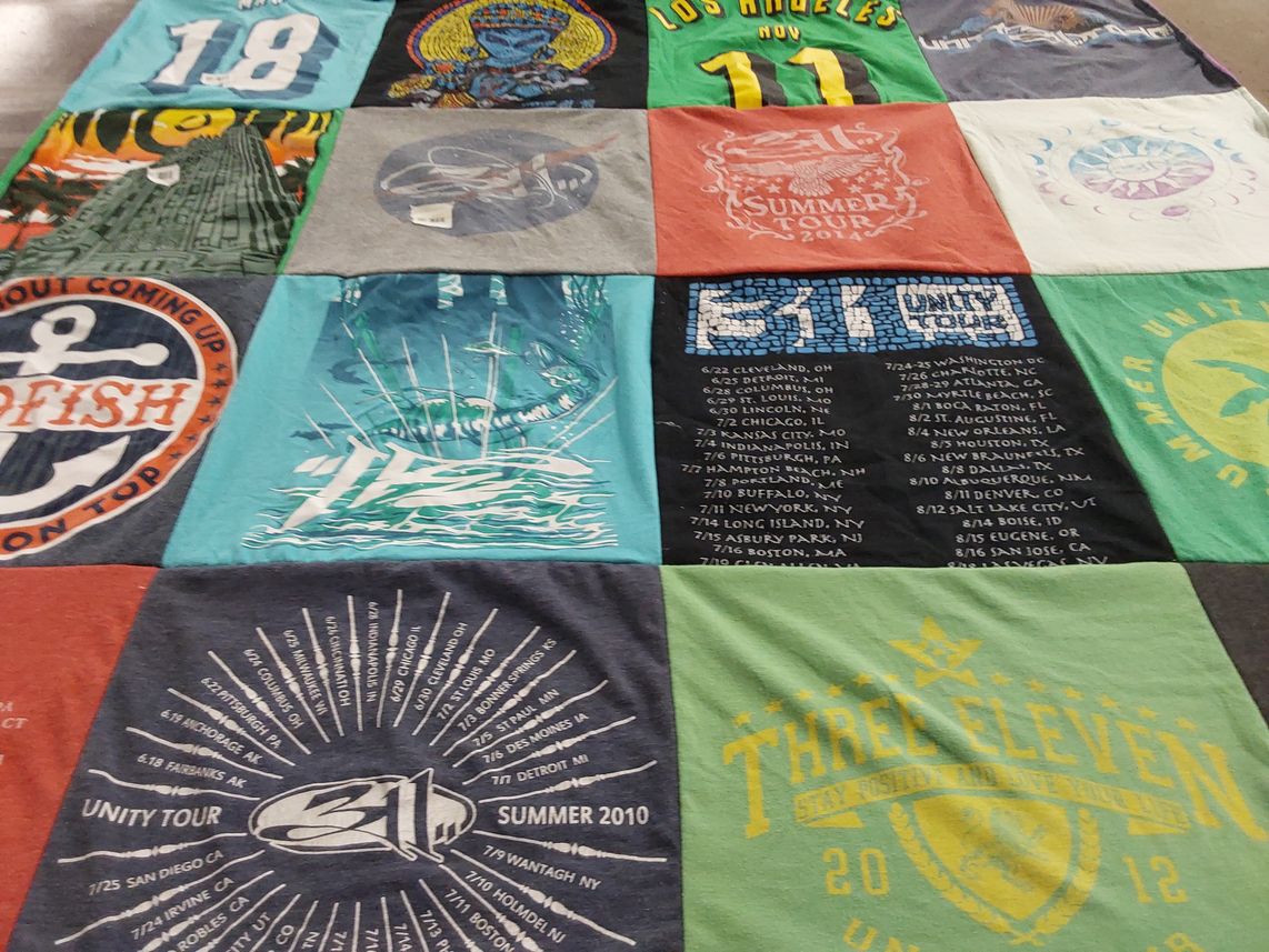 T-shirt quilt with music, concerts themes by Wynter from RI
