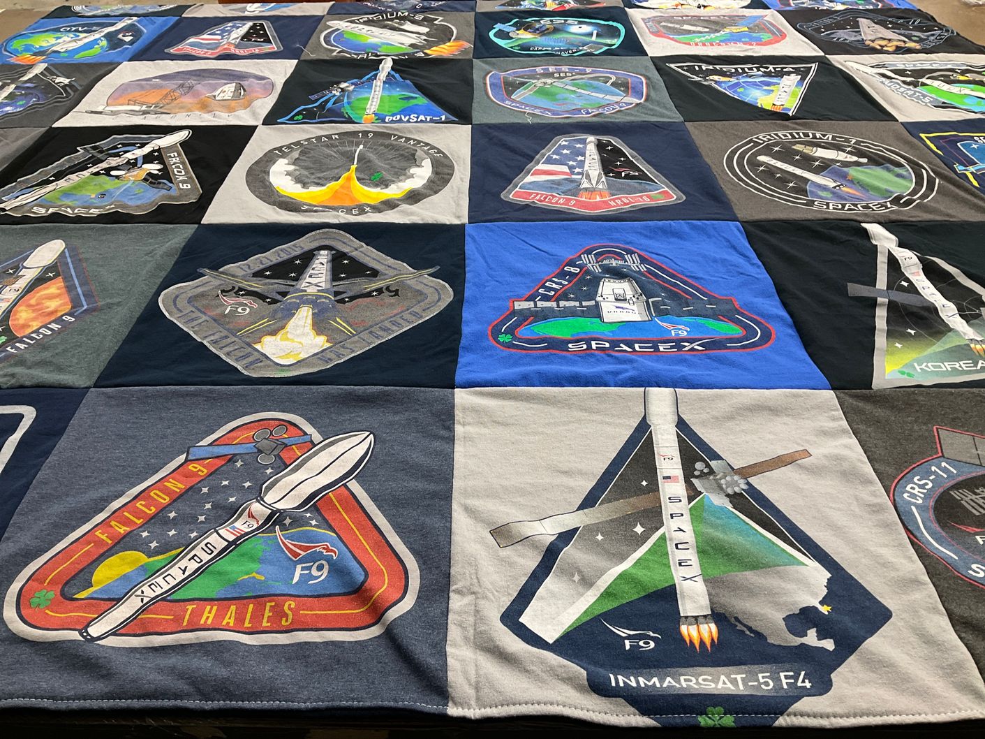 T-shirt quilt with space exploration, rocketry themes by Dawn from CA