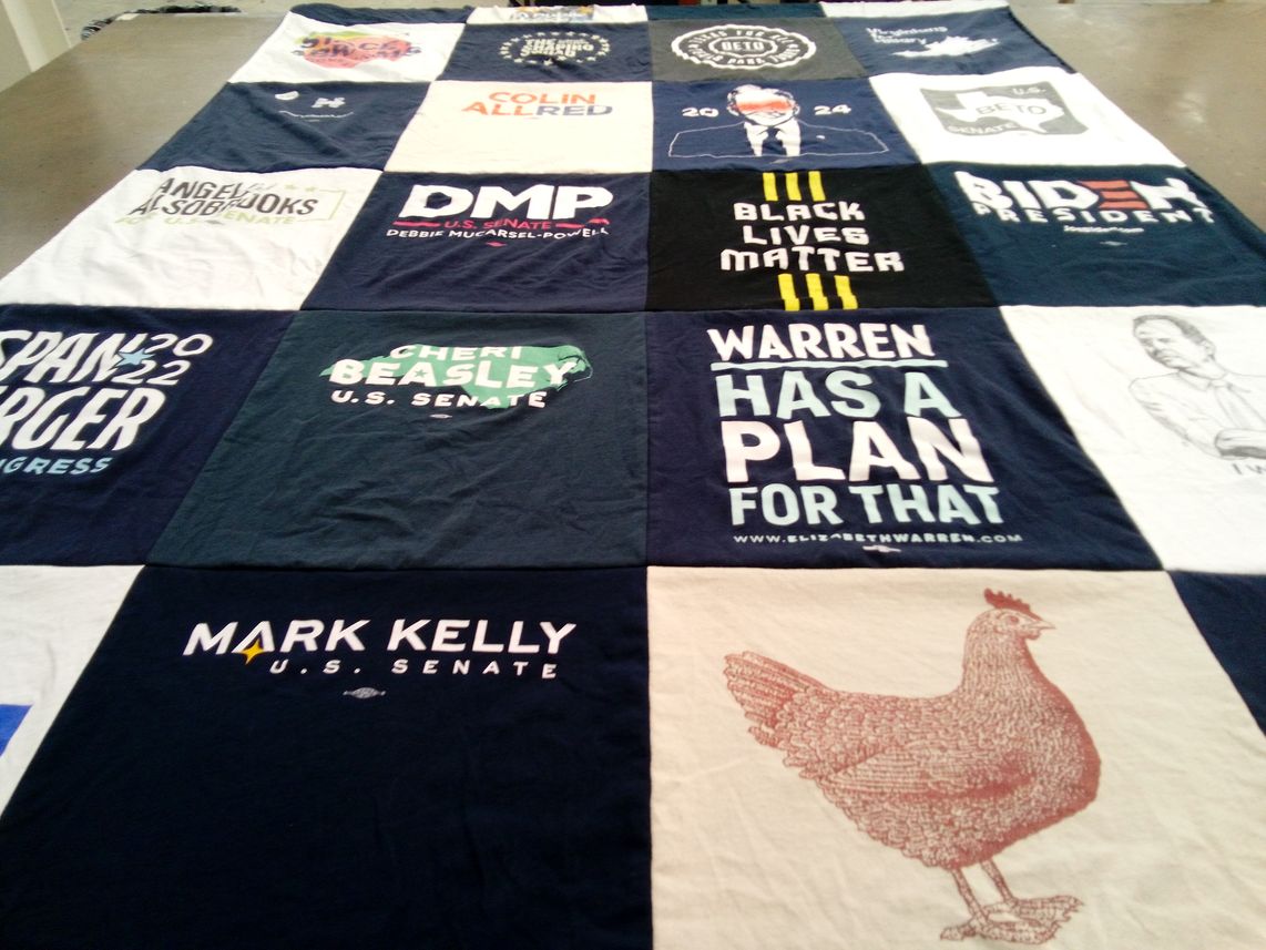 T-shirt quilt with politics, activism themes by Loren from VA
