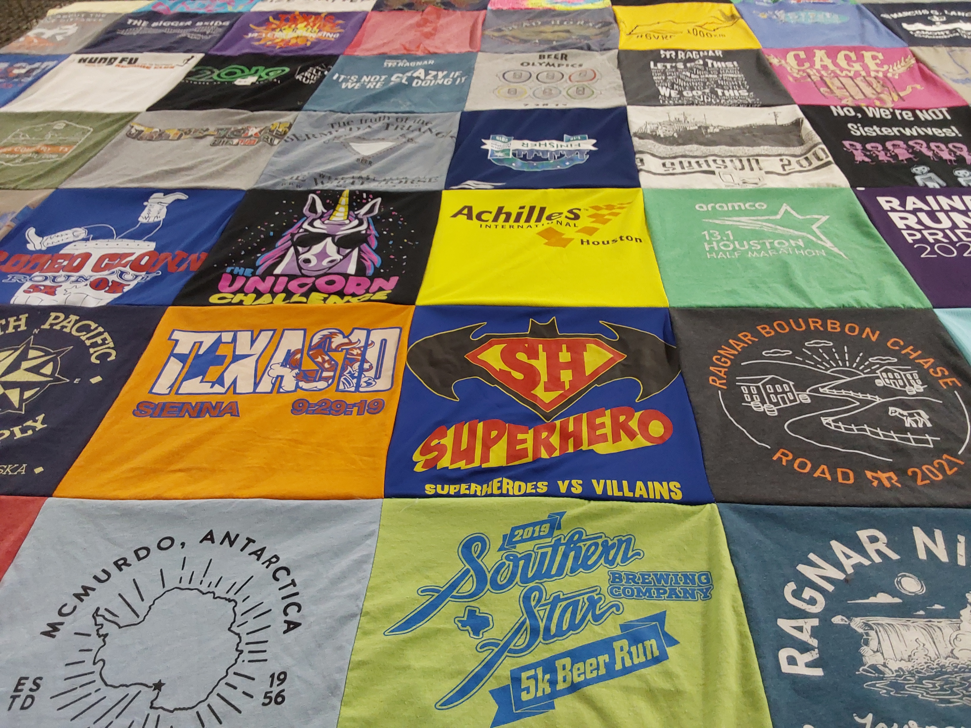 T-shirt quilt with running, biking themes by Stephanie from MA