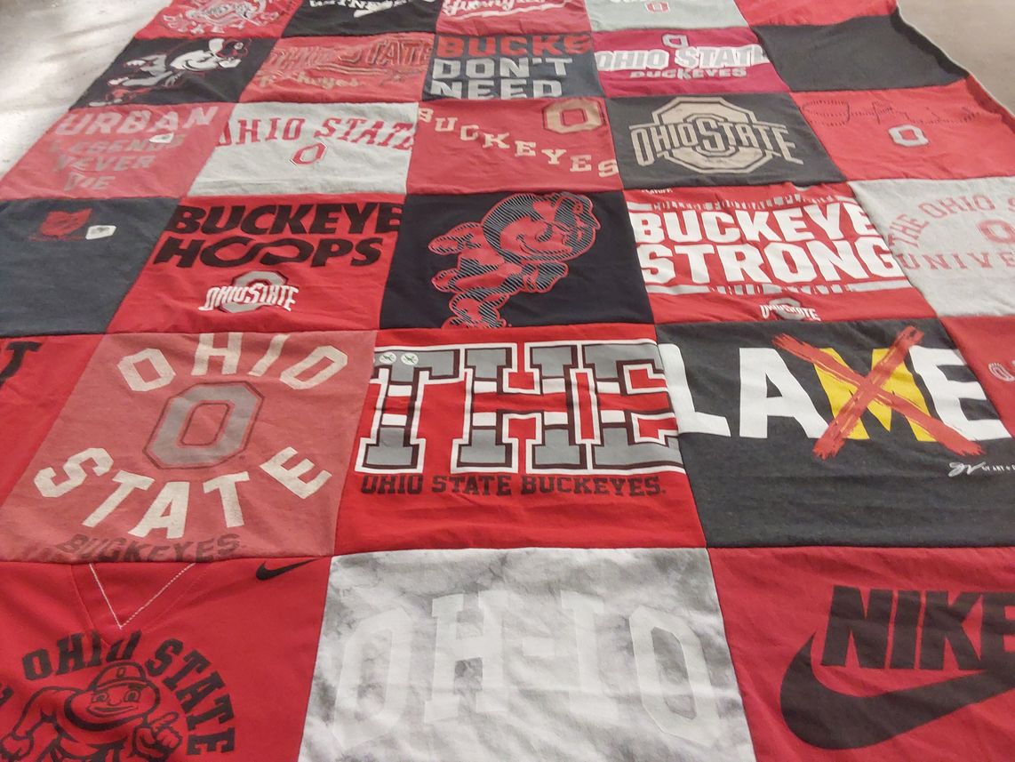 T-shirt quilt featuring ohio state buckeyes by Joan from SD