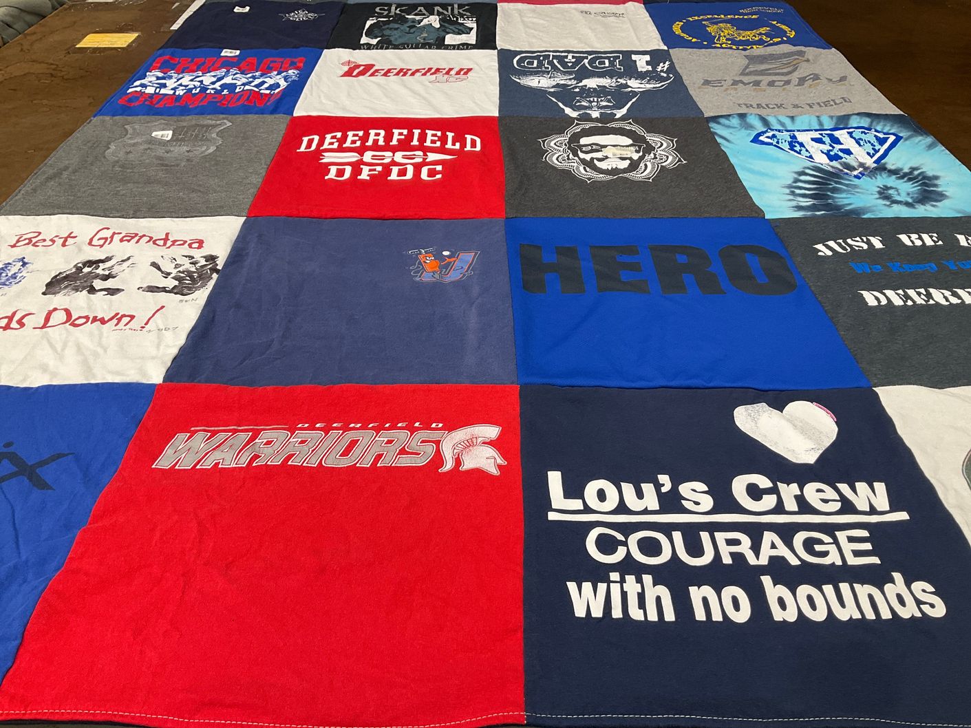 T-shirt quilt featuring deerfield warriors by Sue from IL