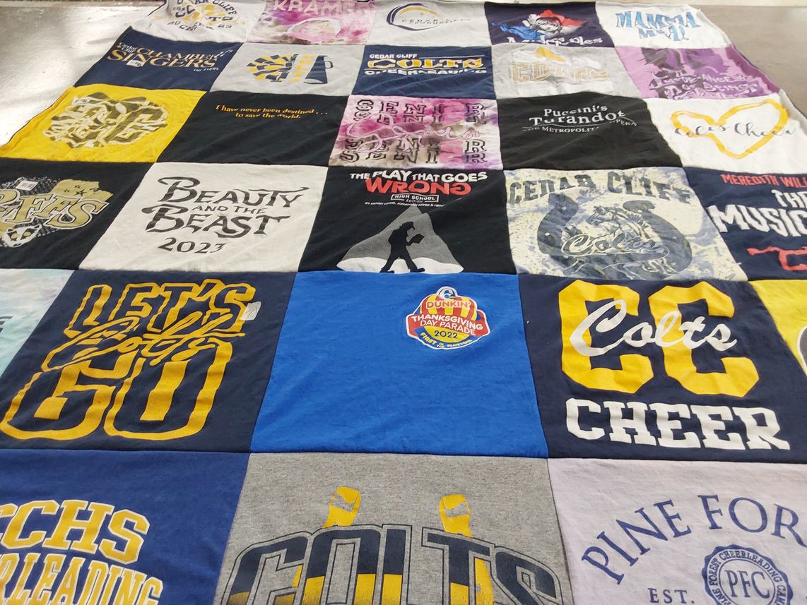 T-shirt quilt featuring cedar cliff high school colts by Jeri from PA
