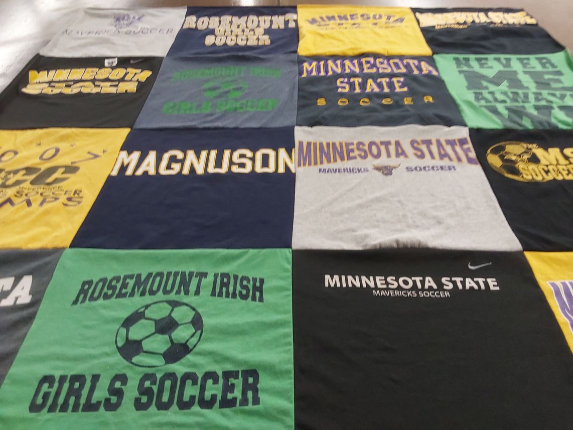 T-shirt quilt featuring minnesota state mavericks soccer, rosemount irish girls soccer by Courtney from MN
