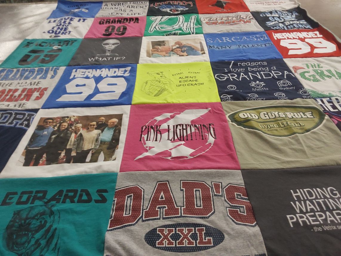 T-shirt quilt with family, humor themes by Carol from NM