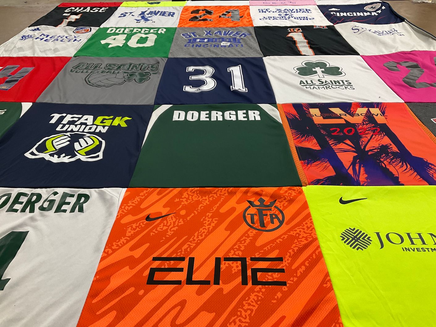 T-shirt quilt from st xavier high school, doerger by Sheri from OH