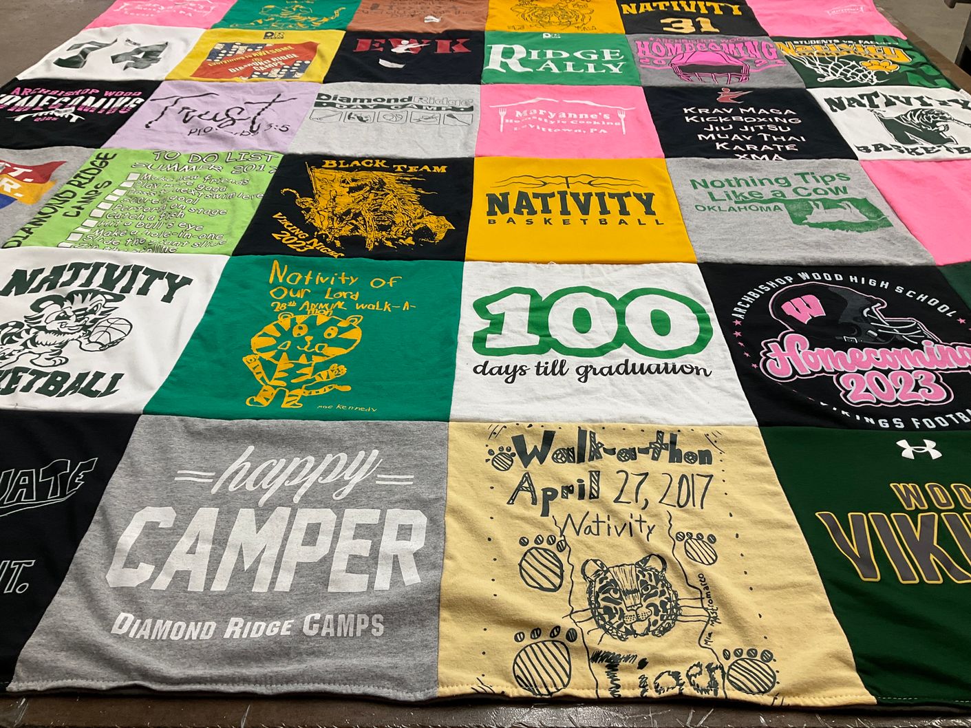 T-shirt quilt featuring nativity basketball, wood high school by Deborah from PA