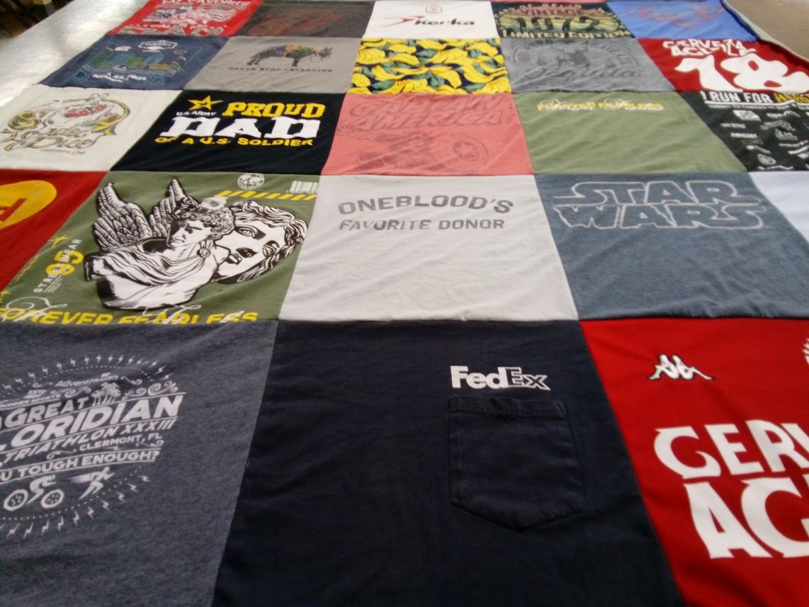 T-shirt quilt with military, donation themes by Natalia from FL