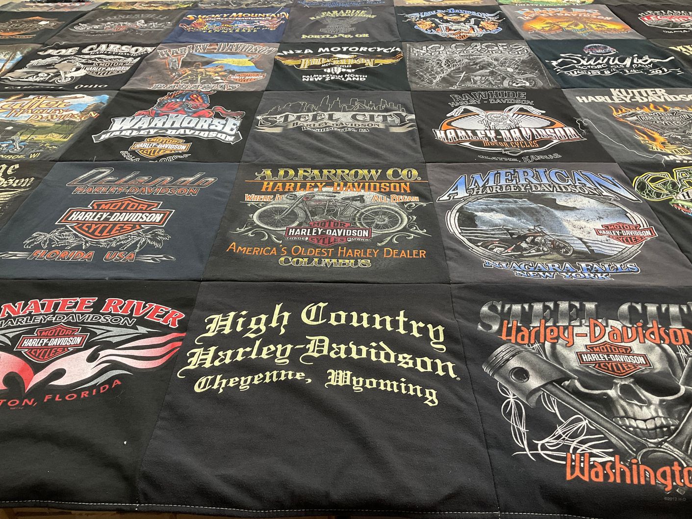 T-shirt quilt with motorcycles, biking themes by Gene from OH