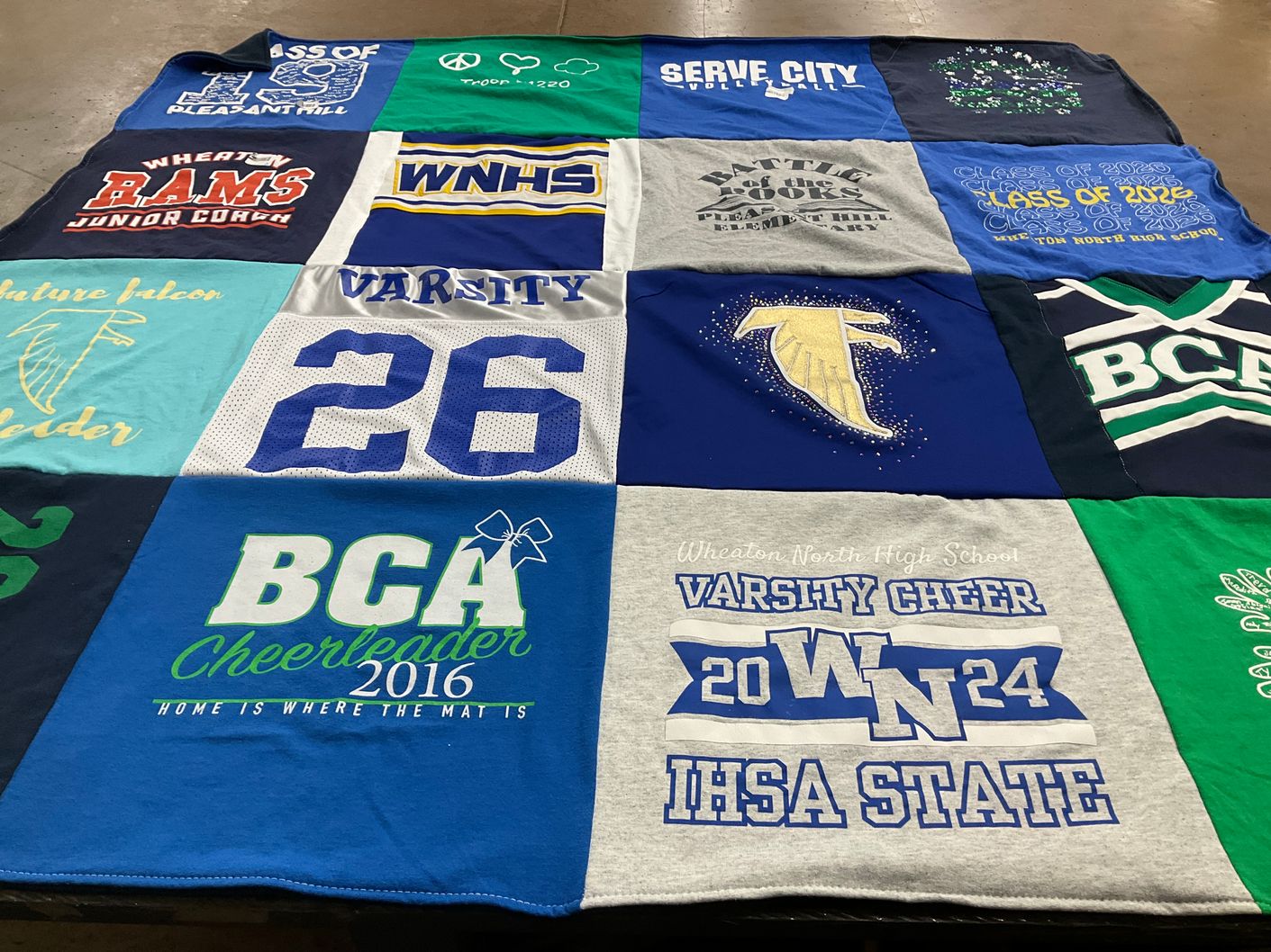 T-shirt quilt featuring bca cheerleading by Jen from IL