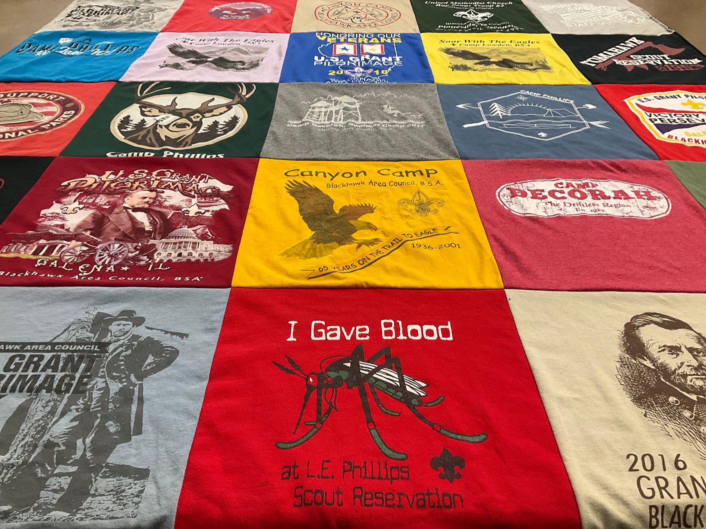 T-shirt quilt with scouting, camping themes by Robert from WI