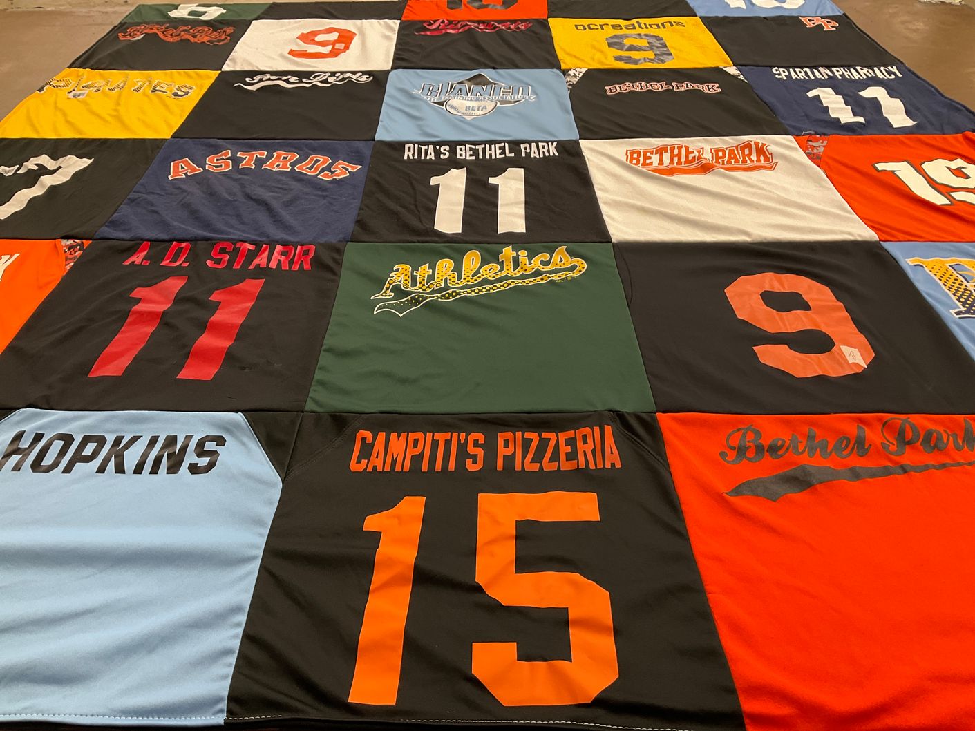 T-shirt quilt featuring athletics by Denise from PA