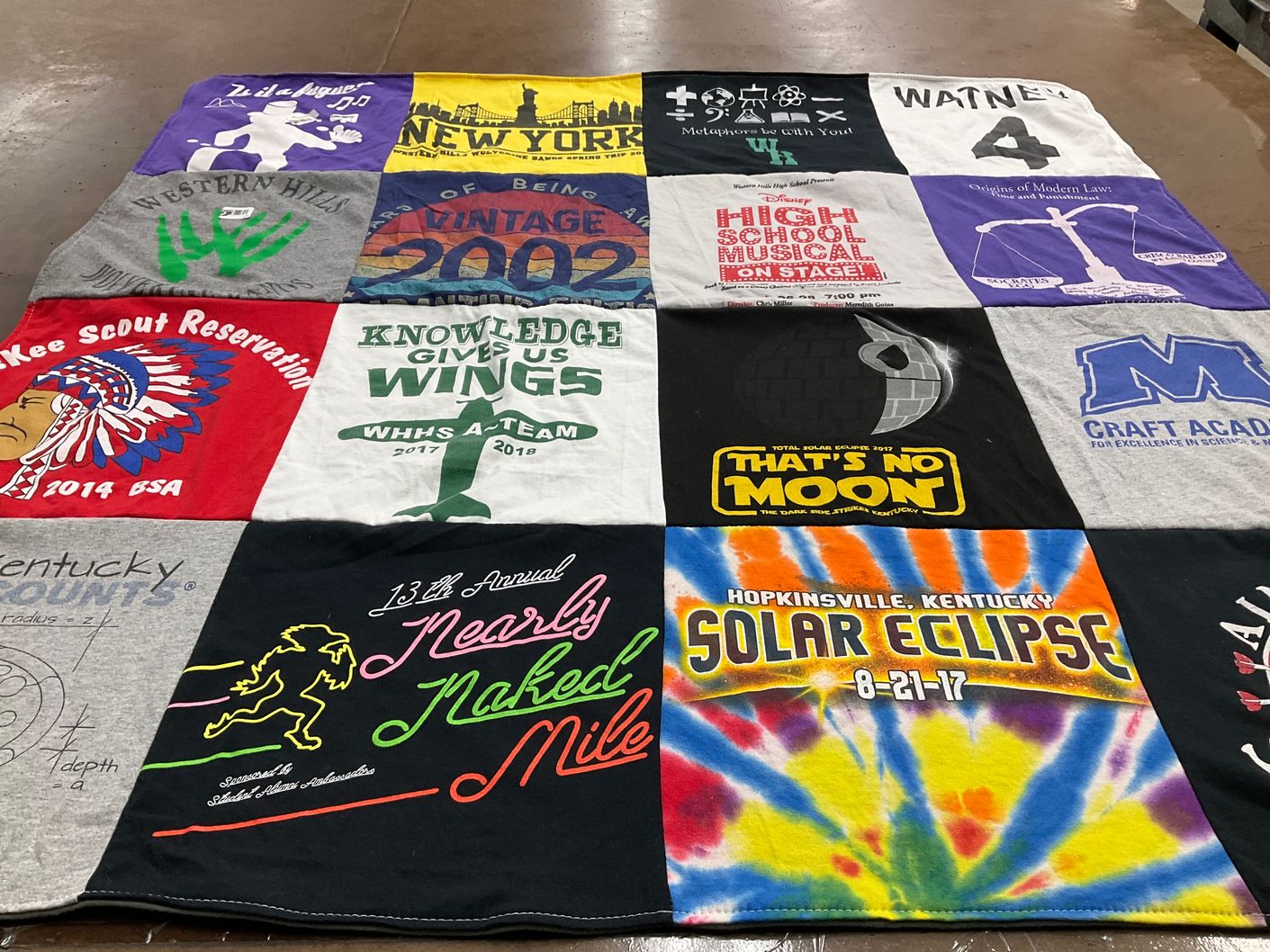 T-shirt quilt from western hills high school, craft academy for excellence in science and mathematics by Natalie from KY