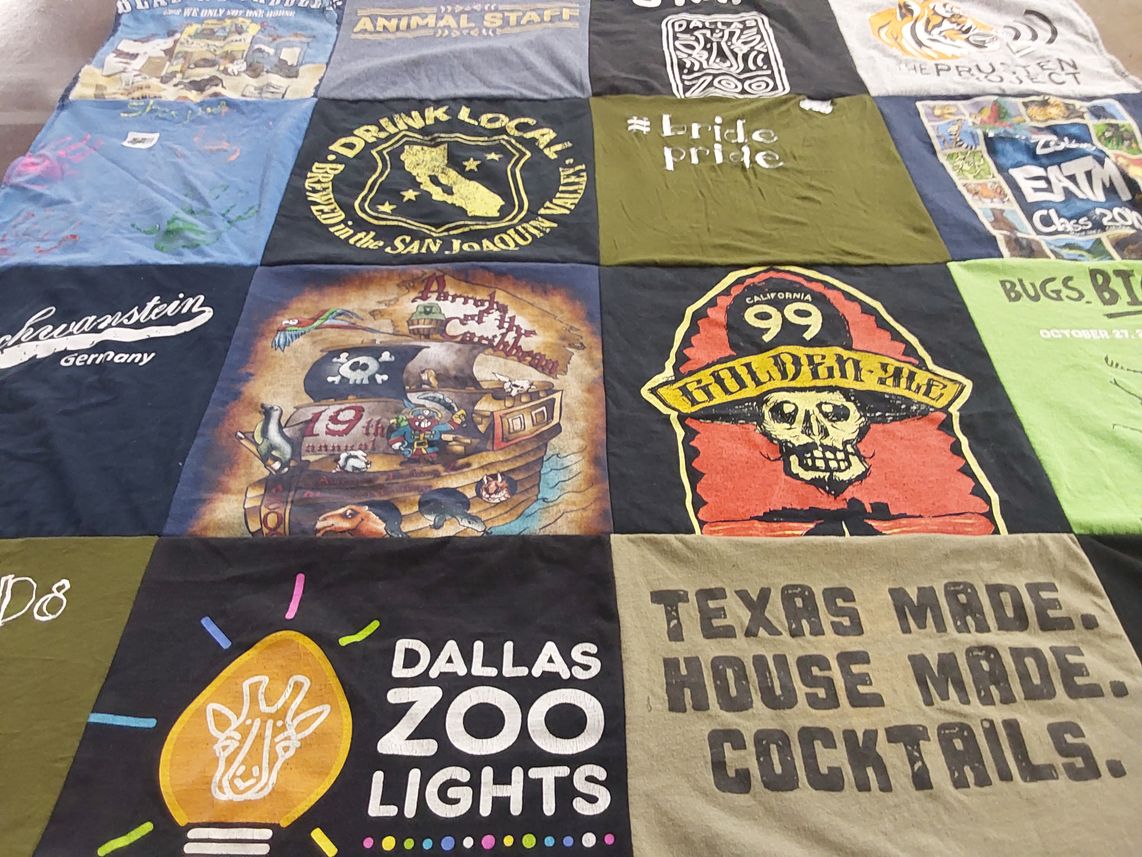 T-shirt quilt with animals, events themes by Shayna from TX