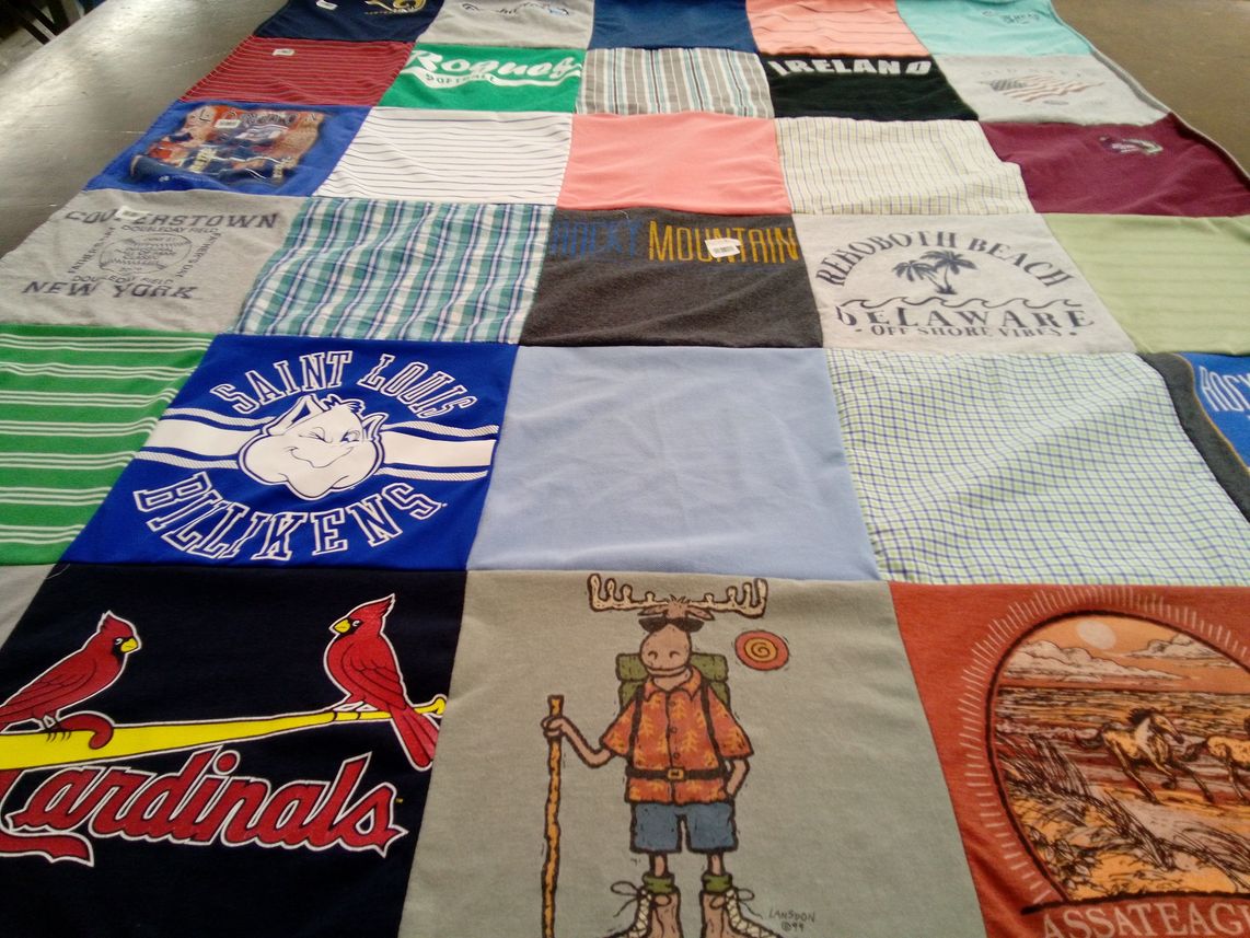 T-shirt quilt featuring saint louis university billikens, st. louis cardinals by Angie from MO