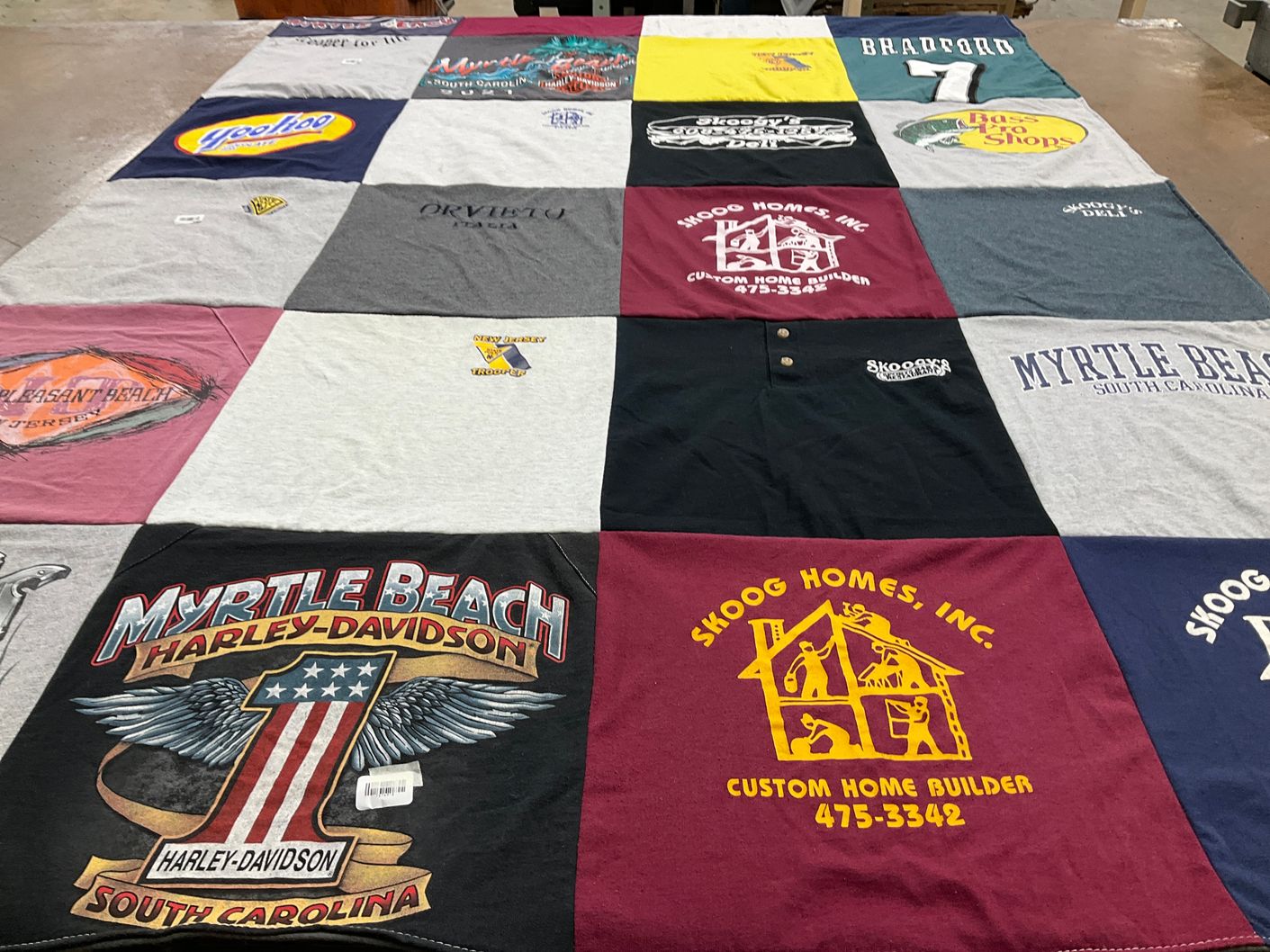 T-shirt quilt with motorcycles, beach themes by Anne from NJ