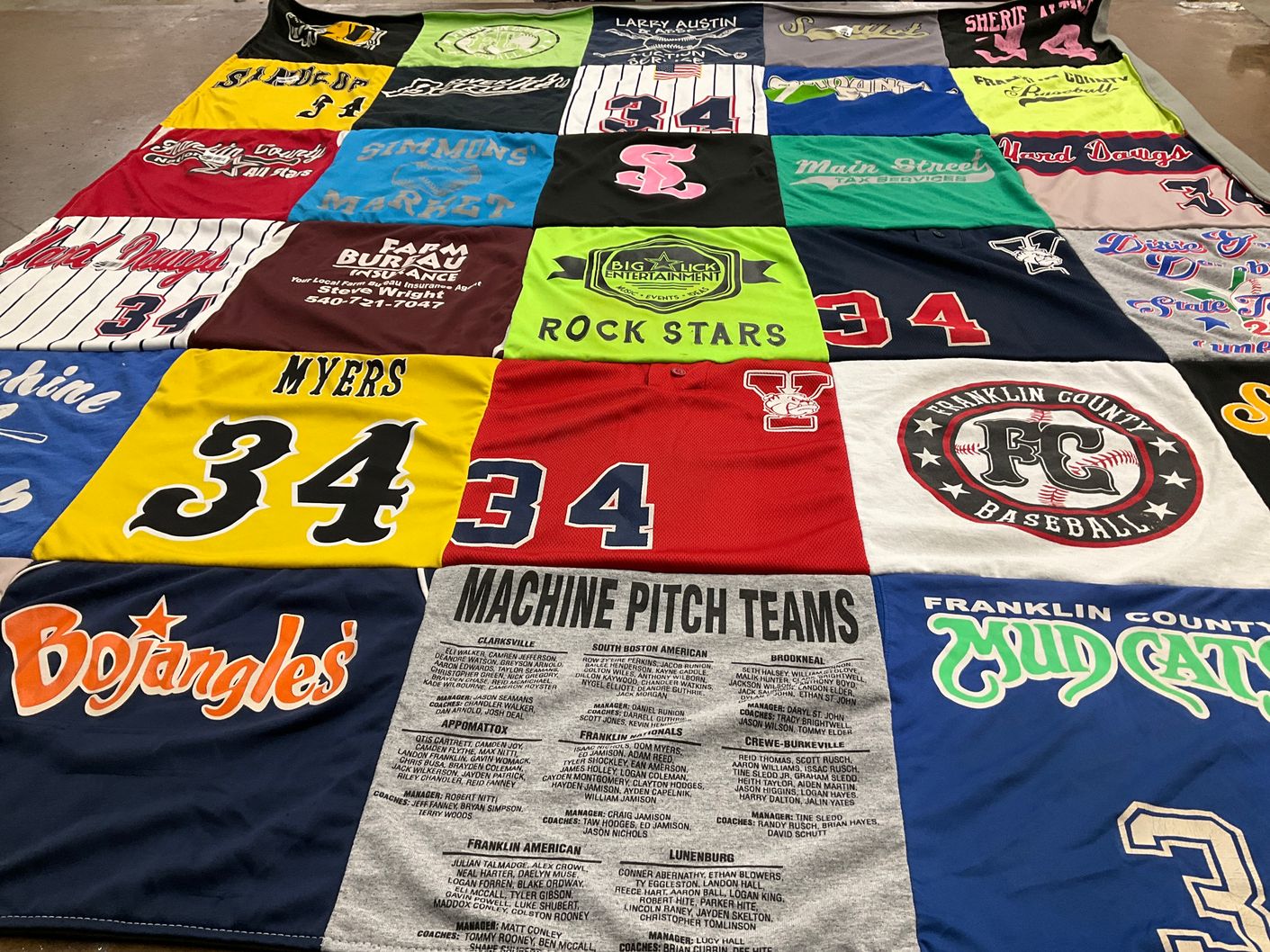 T-shirt quilt featuring franklin county mud cats by Bonnie from VA
