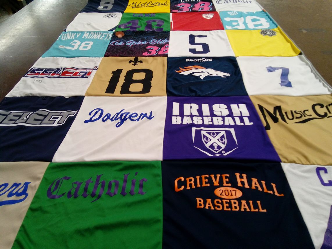 T-shirt quilt featuring los angeles dodgers, denver broncos by Jill from TN