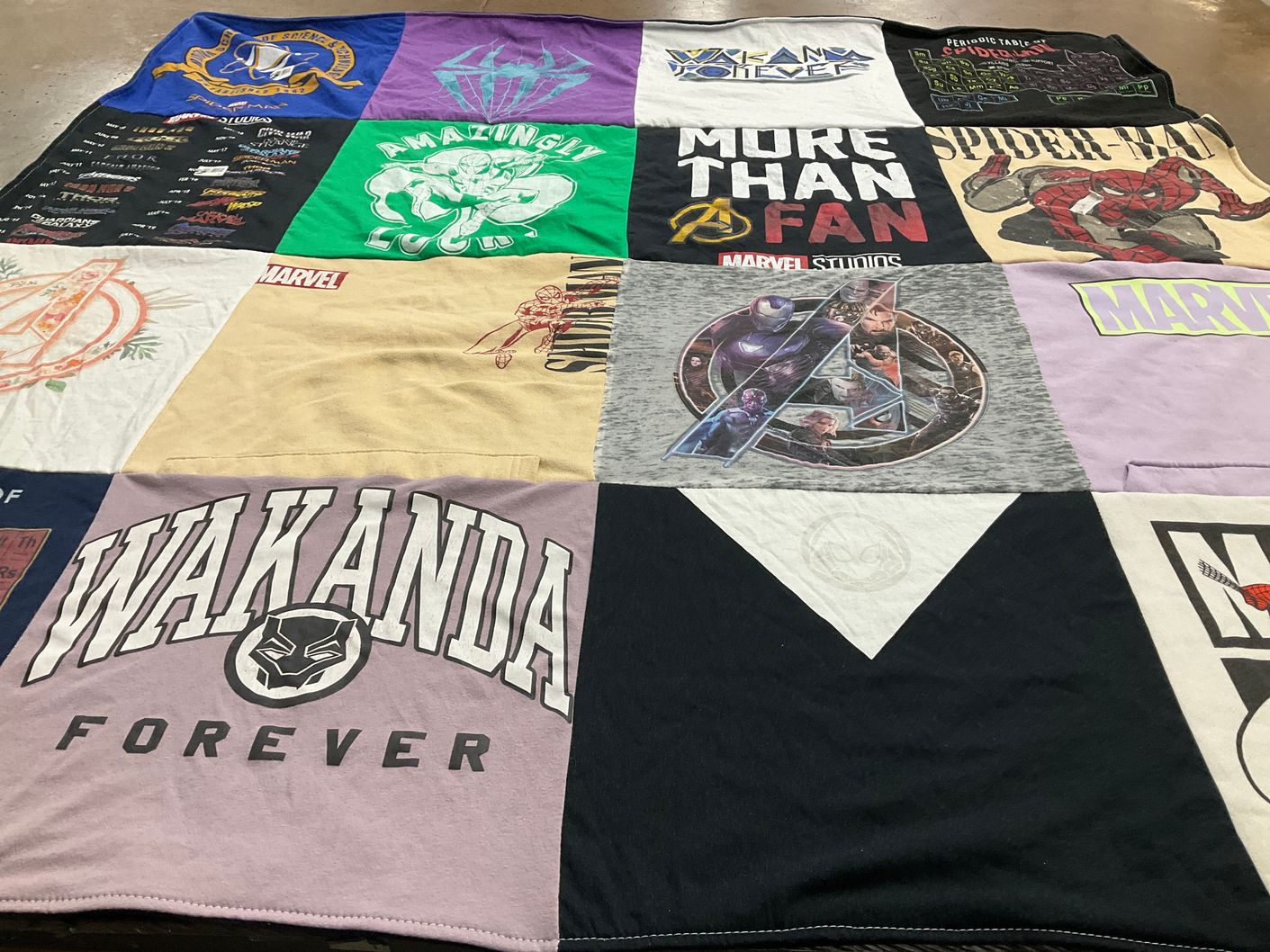 T-shirt quilt with marvel, comics themes by Donna from MI
