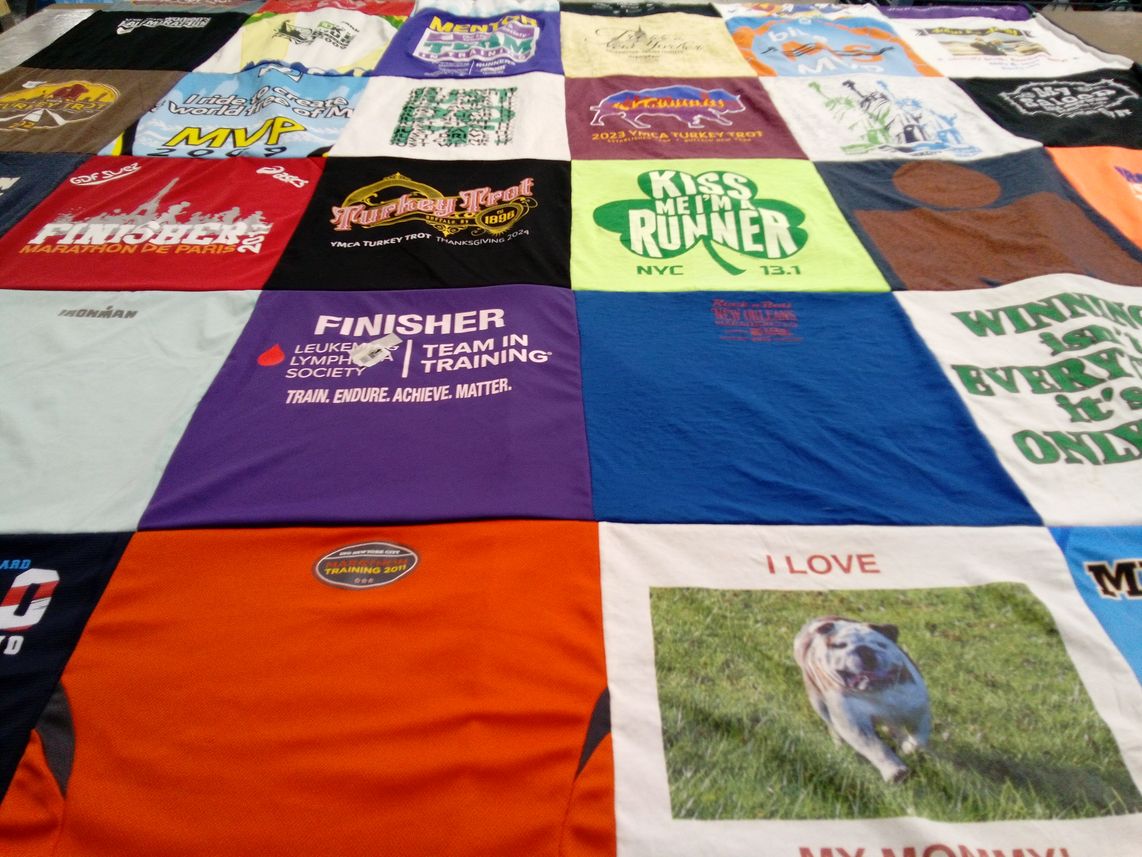 T-shirt quilt with running, marathons themes by Candace from NJ