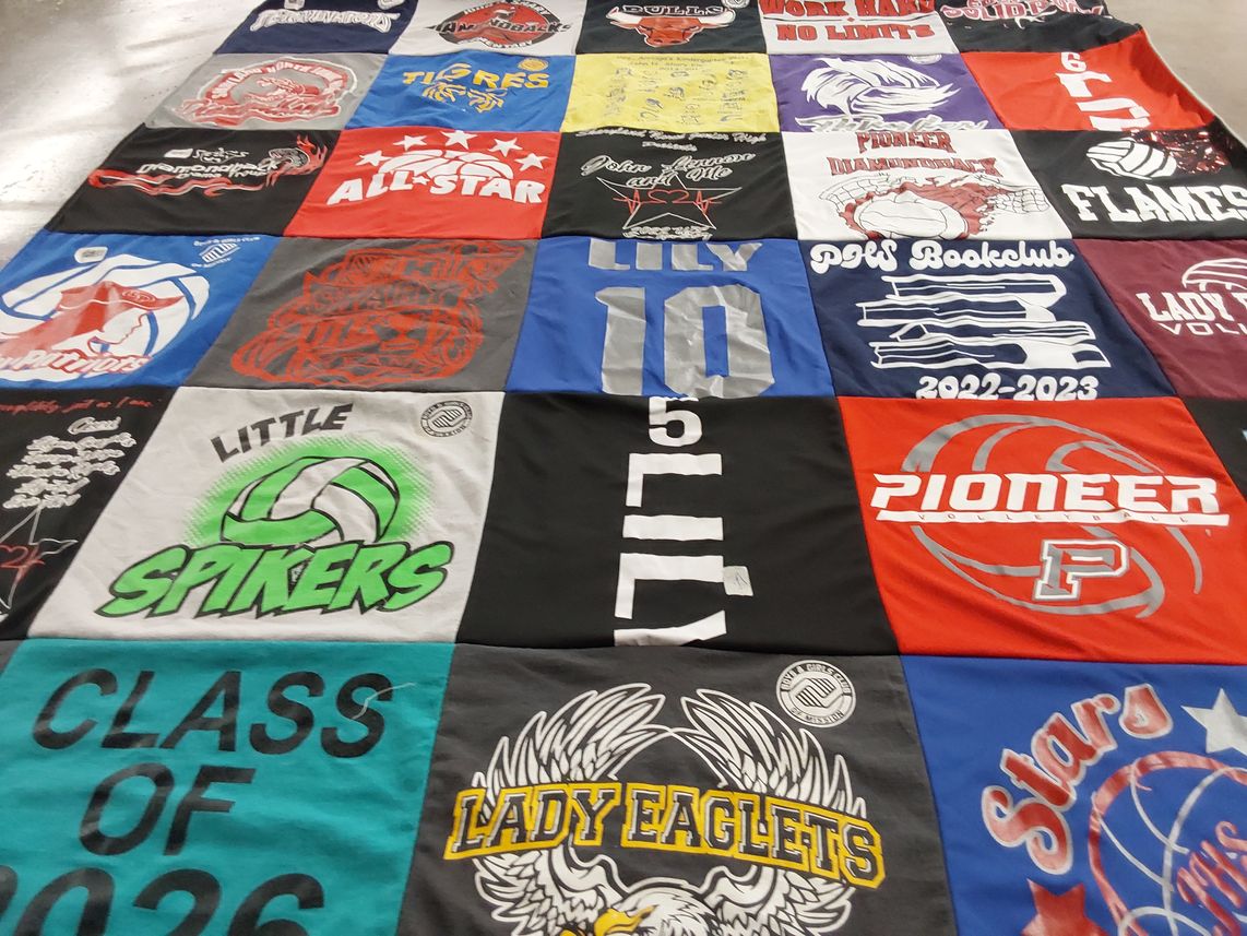 T-shirt quilt featuring pioneer volleyball, lady eagles volleyball by Chanel from TX