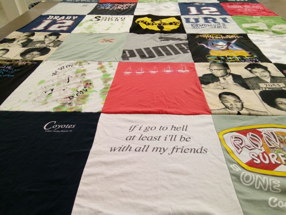 T-shirt quilt with sports, surfing themes by JOANNE from MA