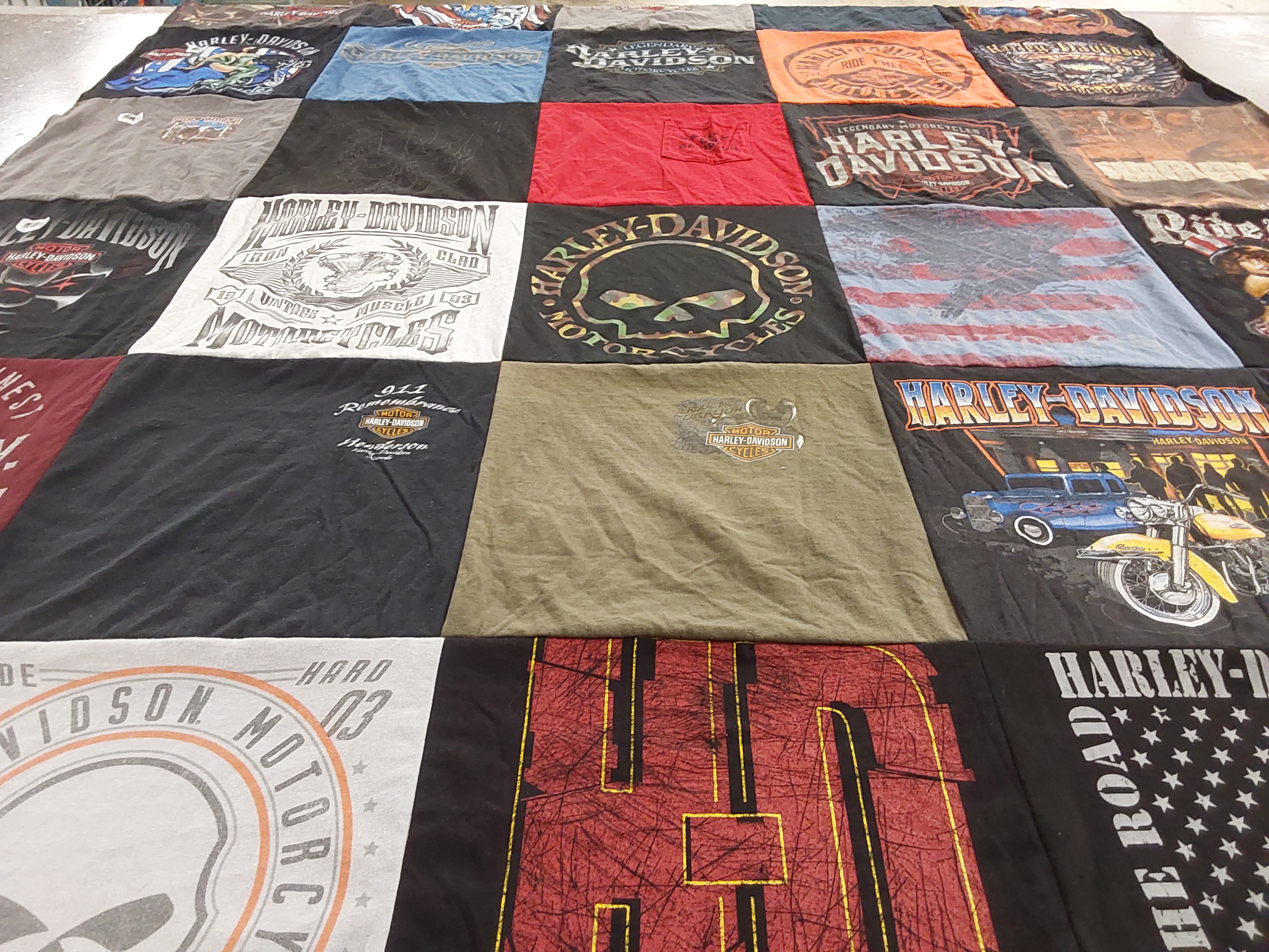 T-shirt quilt with motorcycles, biking themes by Bryan from MO