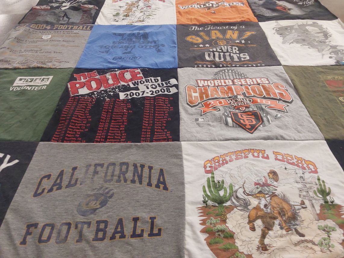 T-shirt quilt featuring university of california football, san francisco giants by Leif from NC