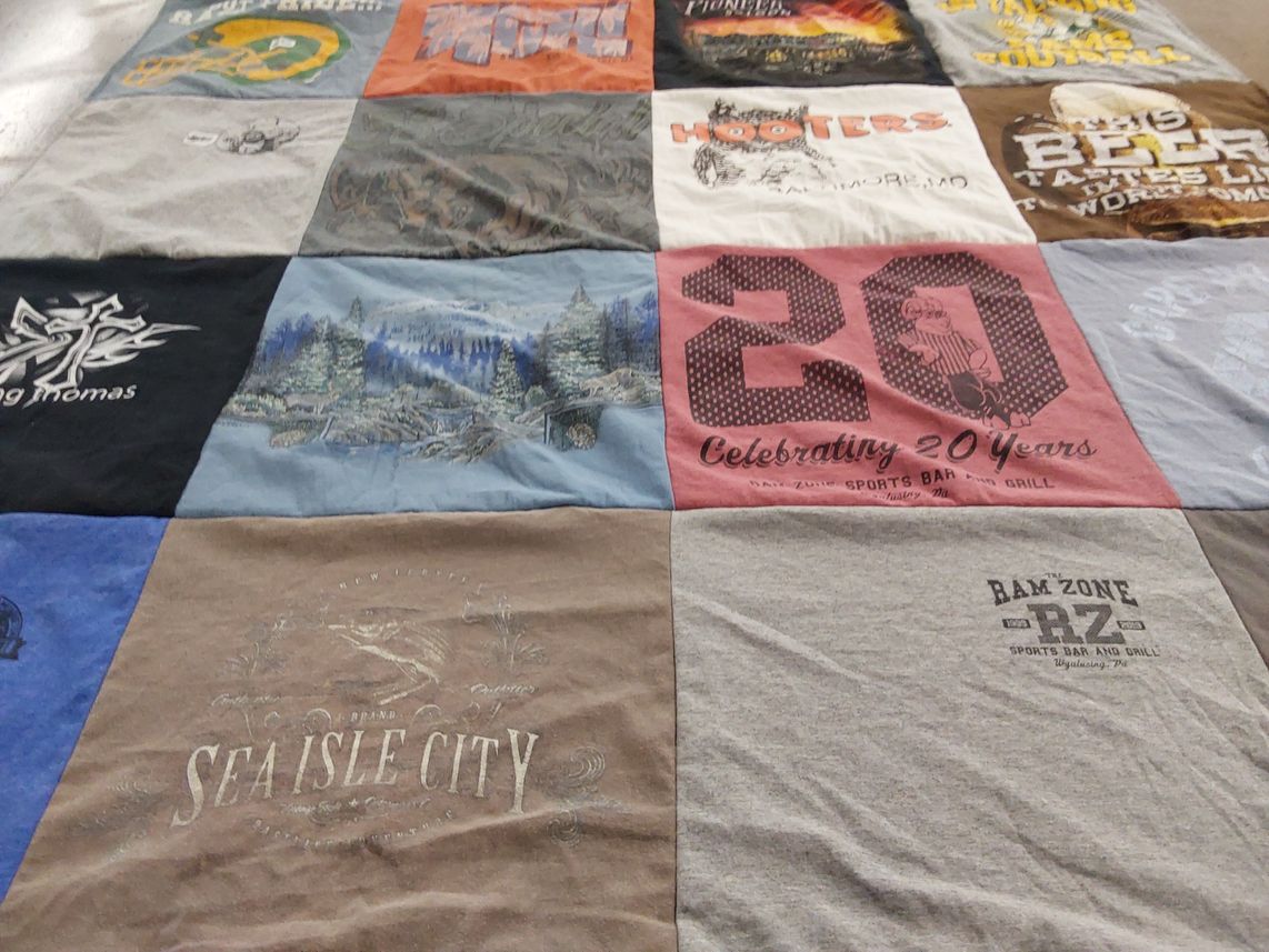 T-shirt quilt with sports, bars themes by PENNY from PA