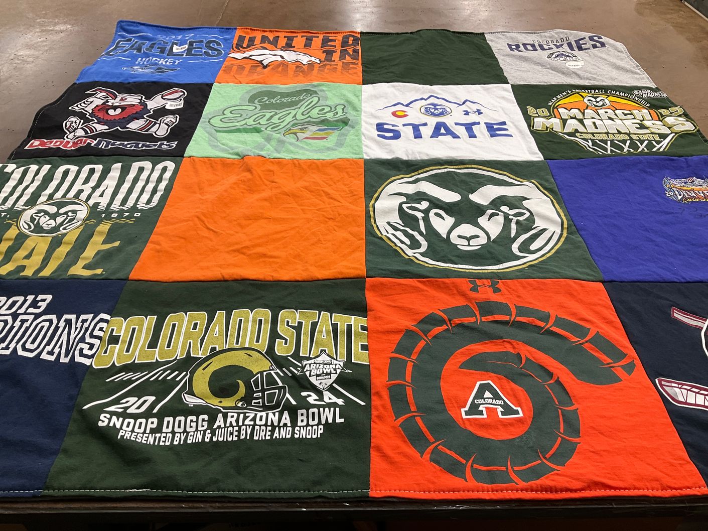 T-shirt quilt featuring colorado eagles, colorado state university rams by Angela from CO