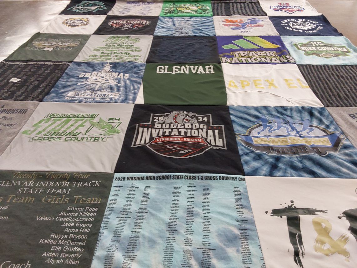 T-shirt quilt featuring glenvar high school cross country, lynchburg indoor track state team girls team by Lee from VA