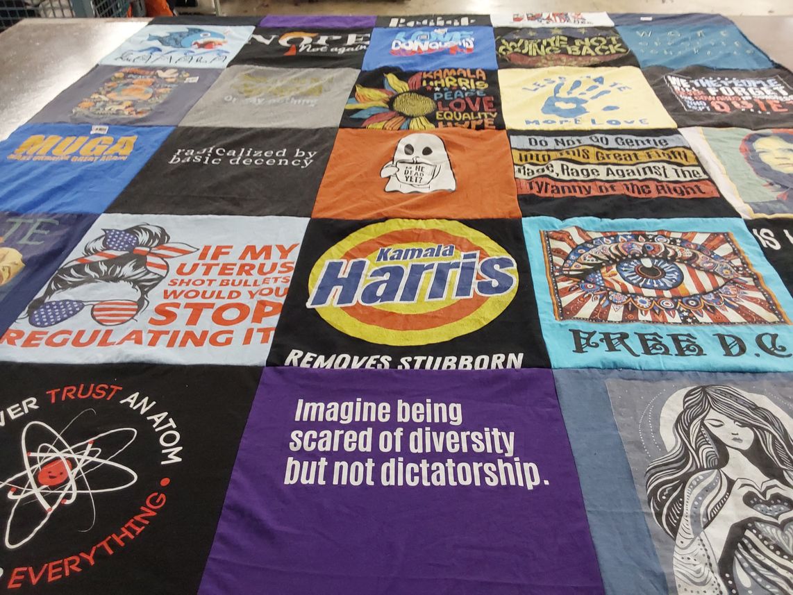 T-shirt quilt with politics, social justice themes by Maggie from OH