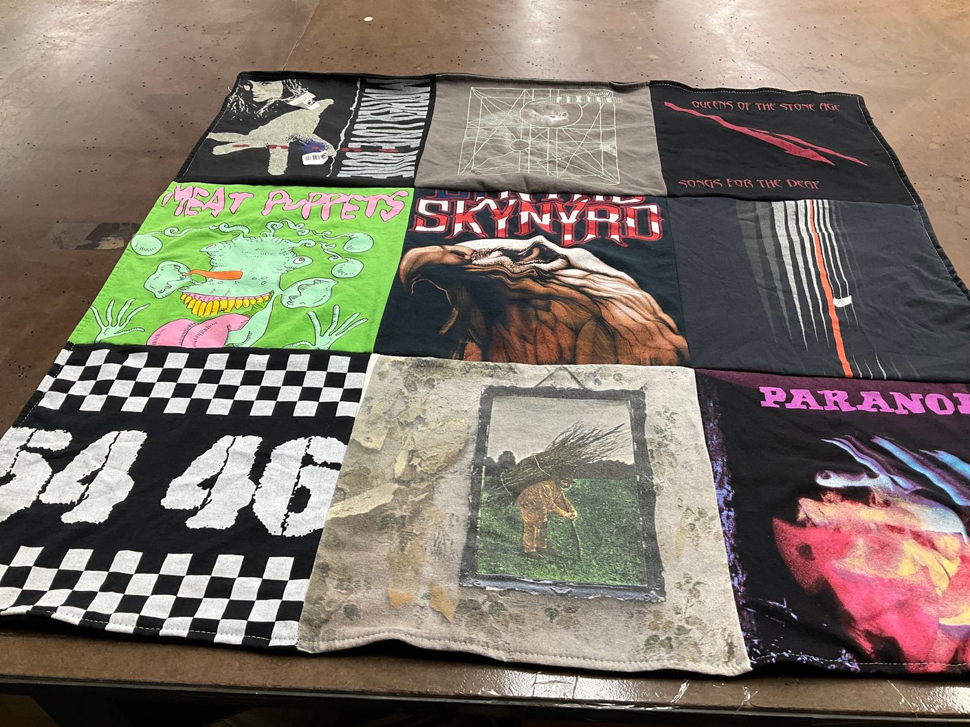 T-shirt quilt with rock music, music themes by Myles from MA