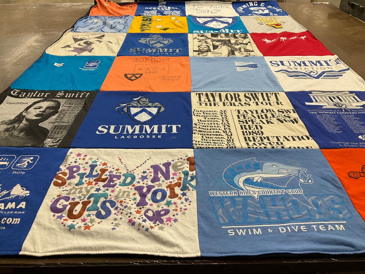 T-shirt quilt featuring summit lacrosse team, western hills swim and dive team by Trish from OH