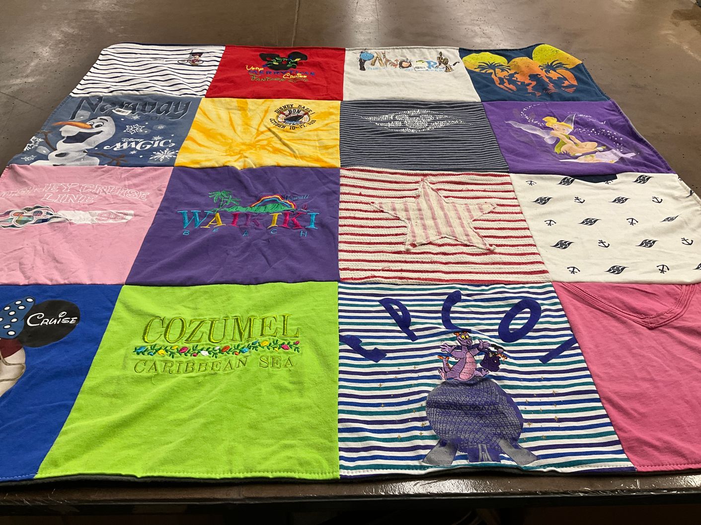 T-shirt quilt with travel, disney themes by Kathleen from RI